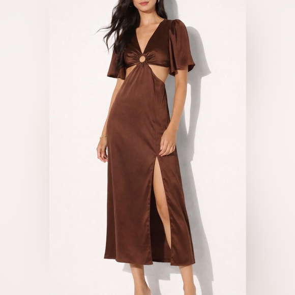 wild fable Dresses & Skirts - wild fable Brown Satin Cutout Maxi Dress with Ring Detail